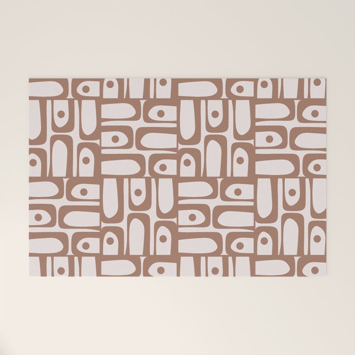 Mid Century Modern Piquet Abstract Multi Geometric Pattern in Mocha Welcome Mat Gallery Image 1