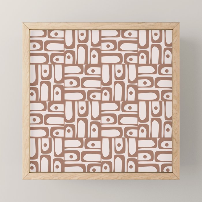 Mid Century Modern Piquet Abstract Multi Geometric Pattern in Mocha Mini Art Print Gallery Image 1