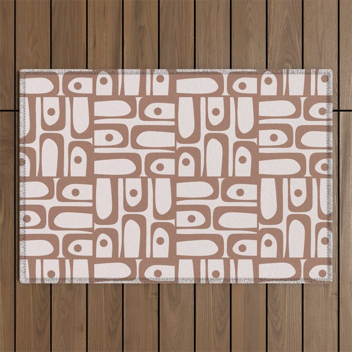 Mid Century Modern Piquet Abstract Multi Geometric Pattern in Mocha Outdoor Rug Gallery Image 1