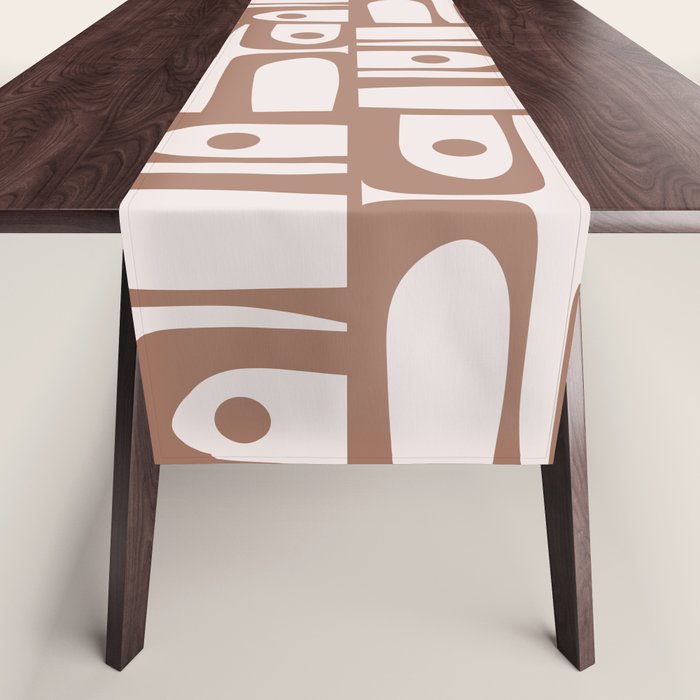 Mid Century Modern Piquet Abstract Multi Geometric Pattern in Mocha Table Runner Gallery Image 1
