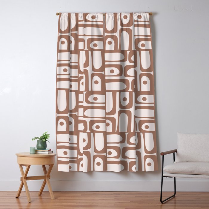 Mid Century Modern Piquet Abstract Multi Geometric Pattern in Mocha Window Curtain Gallery Image 5