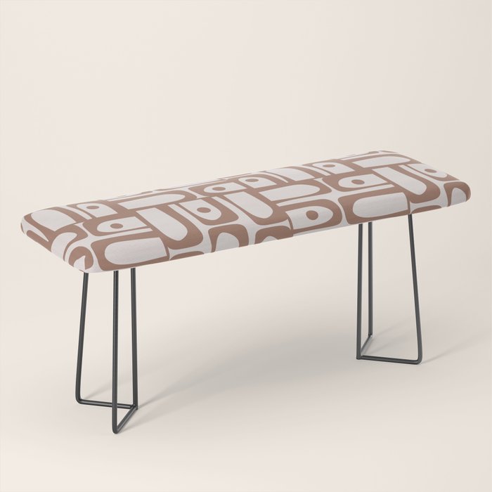 Mid Century Modern Piquet Abstract Multi Geometric Pattern in Mocha Bench Gallery Image 1