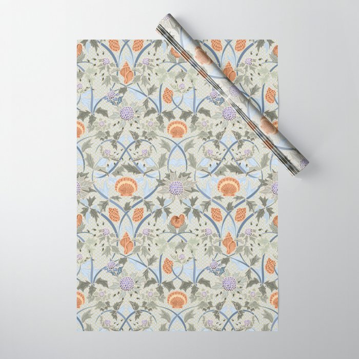Beach thistle and shells with backgrd pattern Wrapping Paper Gallery Image 1