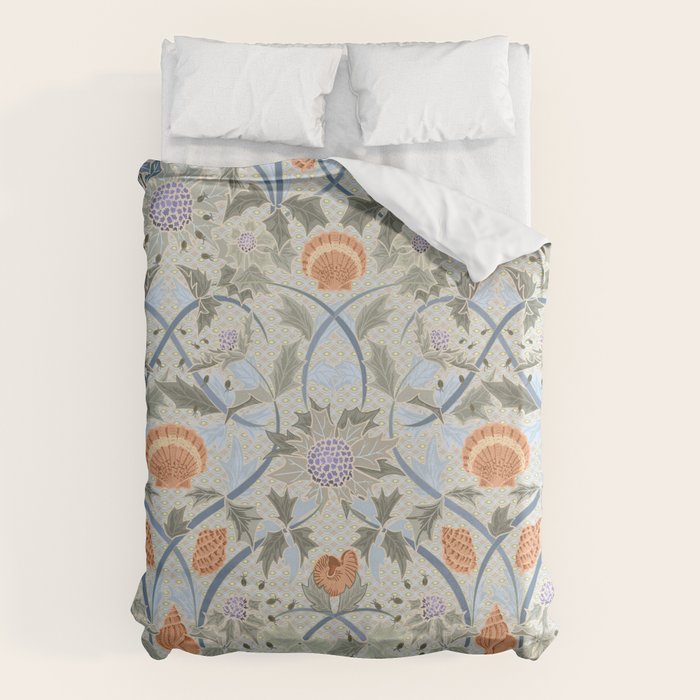 Beach thistle and shells with backgrd pattern Duvet Cover Gallery Image 1