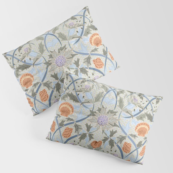 Beach thistle and shells with backgrd pattern Pillow Sham Gallery Image 1