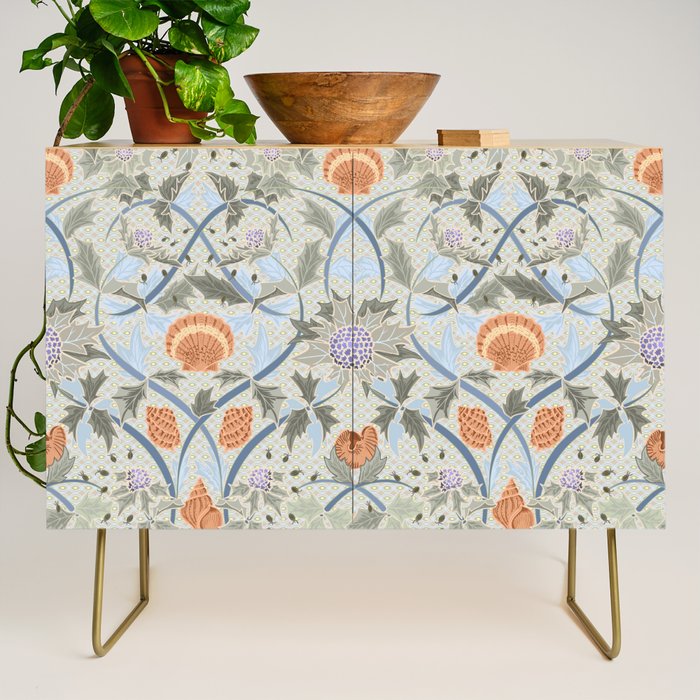 Beach thistle and shells with backgrd pattern Credenza Gallery Image 1