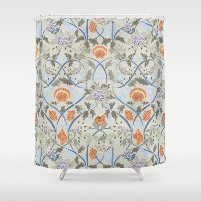 Beach thistle and shells with backgrd pattern Shower Curtain Gallery Image 1
