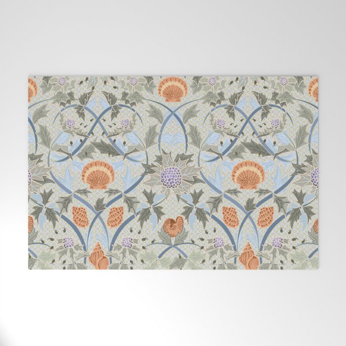 Beach thistle and shells with backgrd pattern Welcome Mat Gallery Image 1