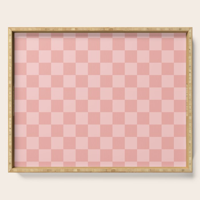 Textured Plaid pattern pink and white Serving Tray Gallery Image 1