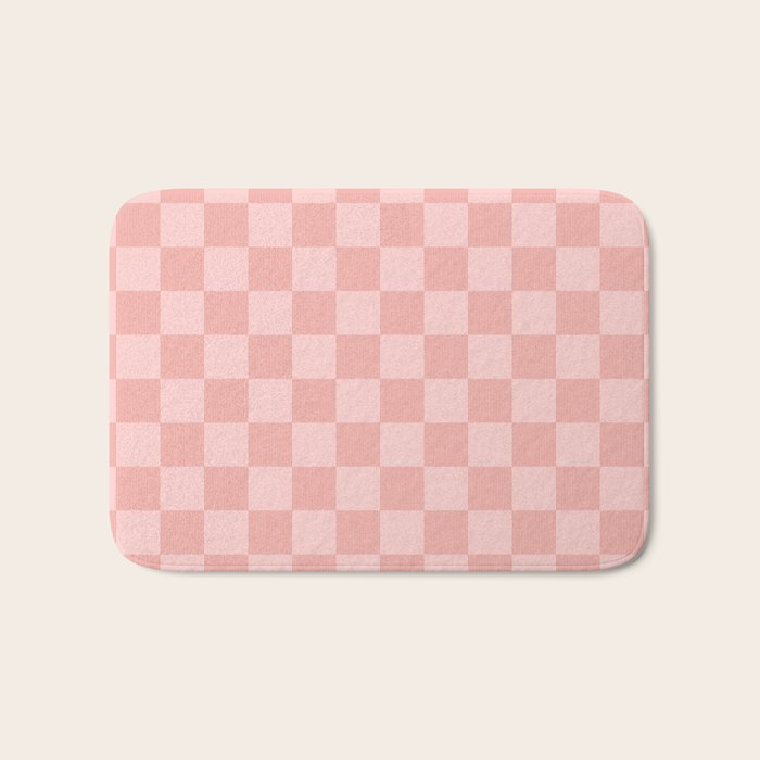 Textured Plaid pattern pink and white Bath Mat Gallery Image 1