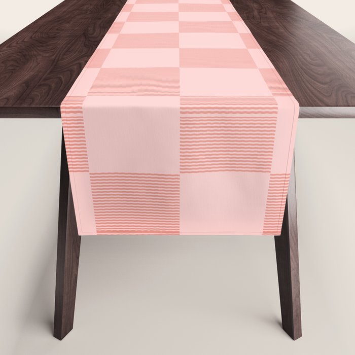 Textured Plaid pattern pink and white Table Runner Gallery Image 1