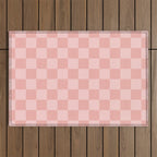 Textured Plaid pattern pink and white Outdoor Rug Gallery Image 1
