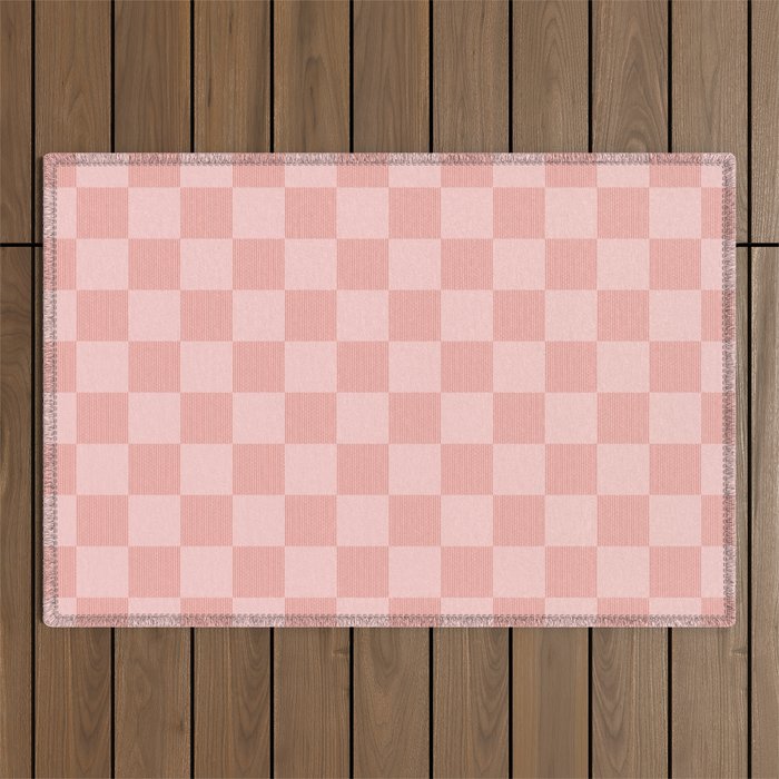 Textured Plaid pattern pink and white Outdoor Rug Gallery Image 1