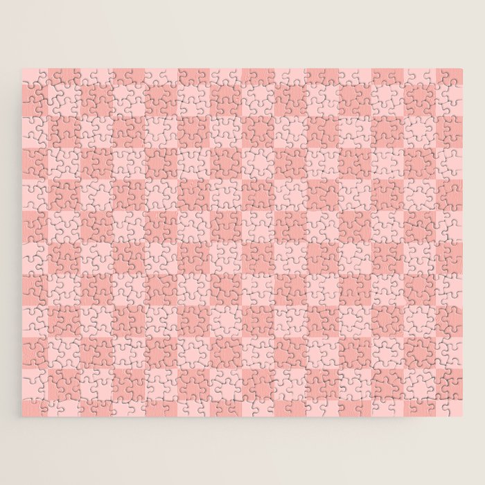 Textured Plaid pattern pink and white Jigsaw Puzzle Gallery Image 1
