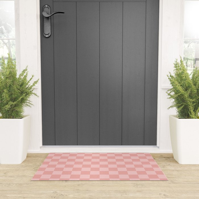Textured Plaid pattern pink and white Welcome Mat Gallery Image 3