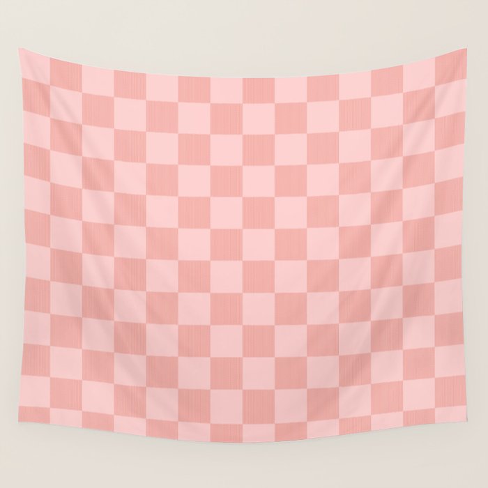 Textured Plaid pattern pink and white Wall Tapestry Gallery Image 4
