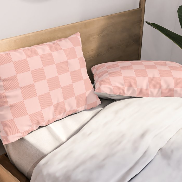 Textured Plaid pattern pink and white Pillow Sham Gallery Image 2