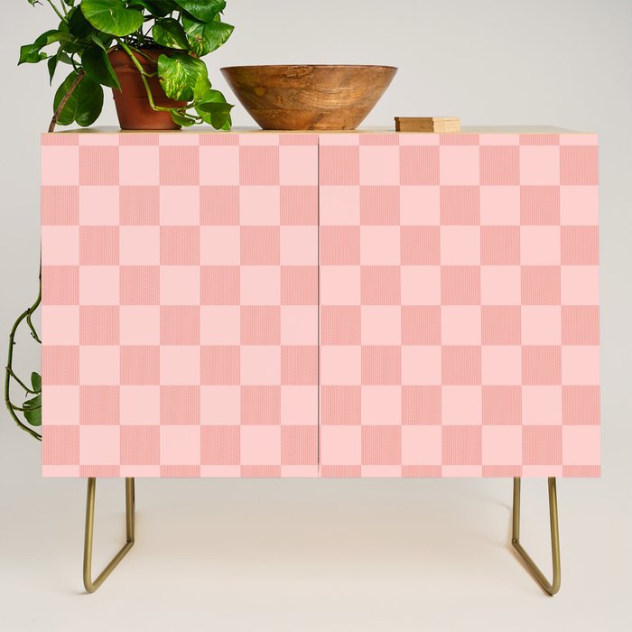 Textured Plaid pattern pink and white Credenza Gallery Image 1