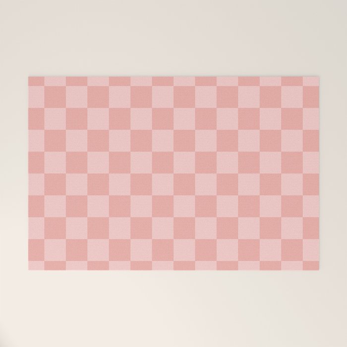 Textured Plaid pattern pink and white Welcome Mat Gallery Image 1