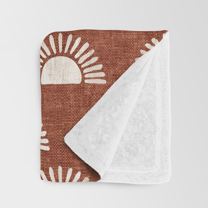 block print suns on rust Throw Blanket Gallery Image 3