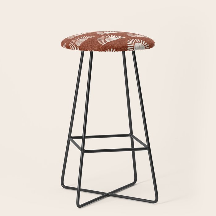 block print suns on rust Stool Gallery Image 1