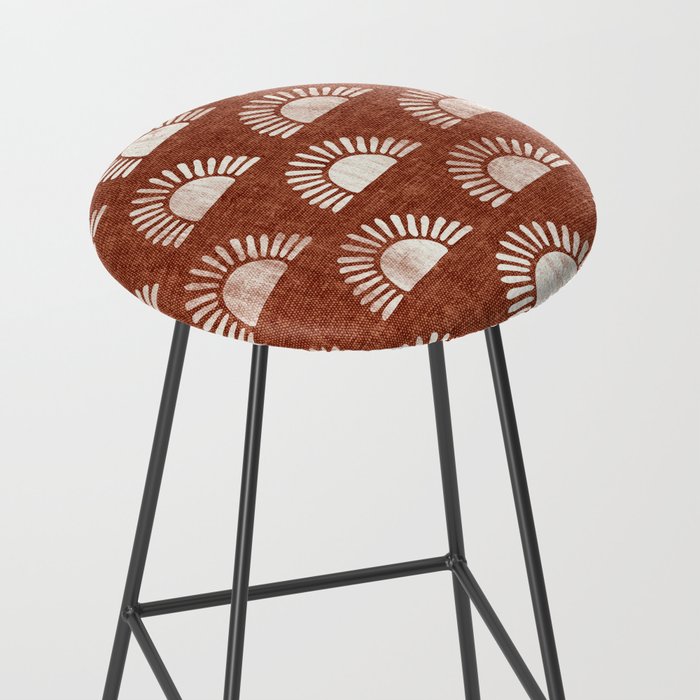 block print suns on rust Stool Gallery Image 2