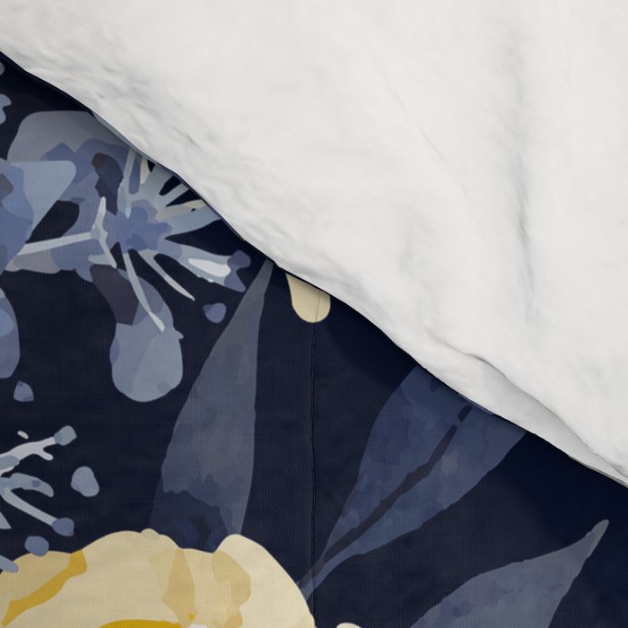 Floral Watercolor Print, Yellow and Navy Blue Comforter Gallery Image 4