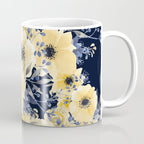 Floral Watercolor Print, Yellow and Navy Blue Coffee Mug Gallery Image 1