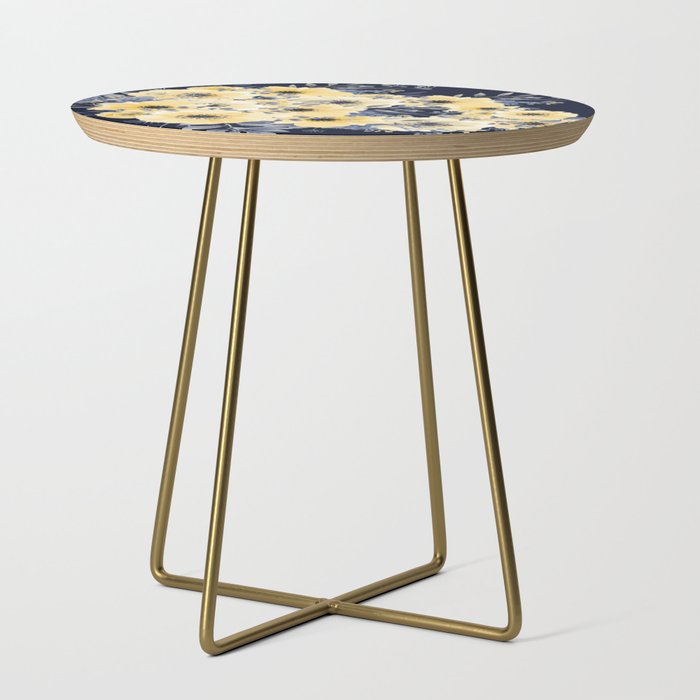 Floral Watercolor Print, Yellow and Navy Blue Side Table Gallery Image 1