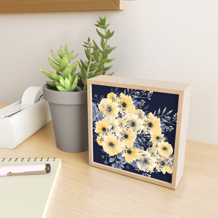 Floral Watercolor Print, Yellow and Navy Blue Mini Art Print Gallery Image 2