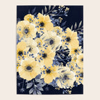 Floral Watercolor Print, Yellow and Navy Blue Poster Gallery Image 4