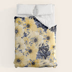 Floral Watercolor Print, Yellow and Navy Blue Comforter Gallery Image 6