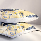Floral Watercolor Print, Yellow and Navy Blue Pillow Sham Gallery Image 3