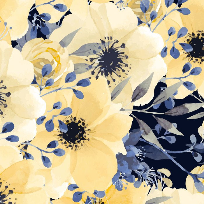 Floral Watercolor Print, Yellow and Navy Blue Coffee Mug Gallery Image 2