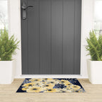 Floral Watercolor Print, Yellow and Navy Blue Welcome Mat Gallery Image 3