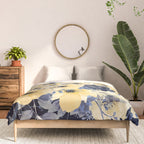 Floral Watercolor Print, Yellow and Navy Blue Comforter Gallery Image 3
