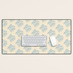 Simple Block Print Pastel Blue and Off-White Pattern  Desk Mat Gallery Image 1