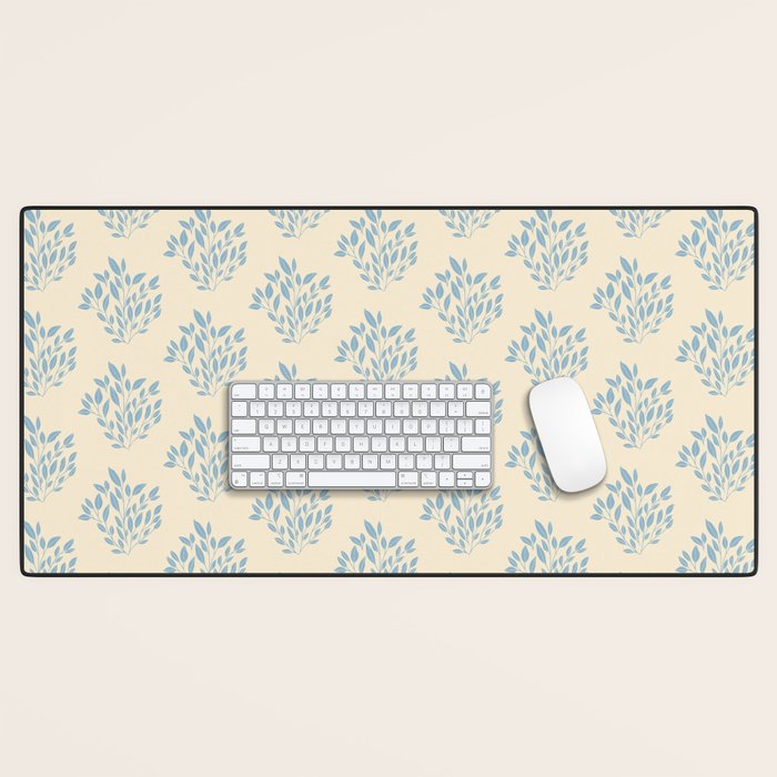 Simple Block Print Pastel Blue and Off-White Pattern  Desk Mat Gallery Image 1