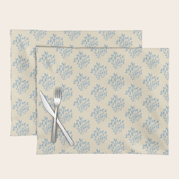 Simple Block Print Pastel Blue and Off-White Pattern  Placemat Gallery Image 1
