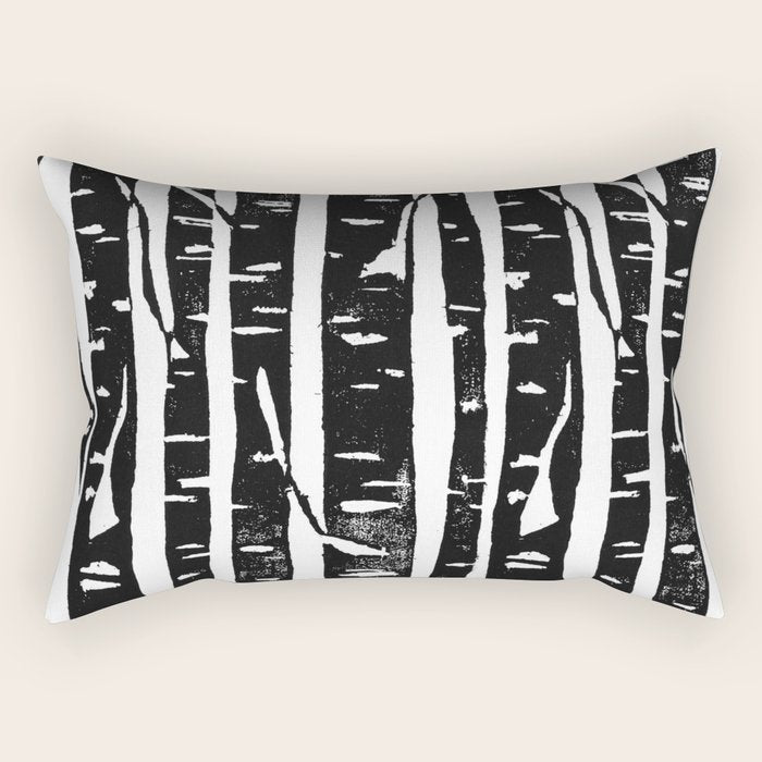 Woodcut Birches Black Rectangular Pillow Gallery Image 2