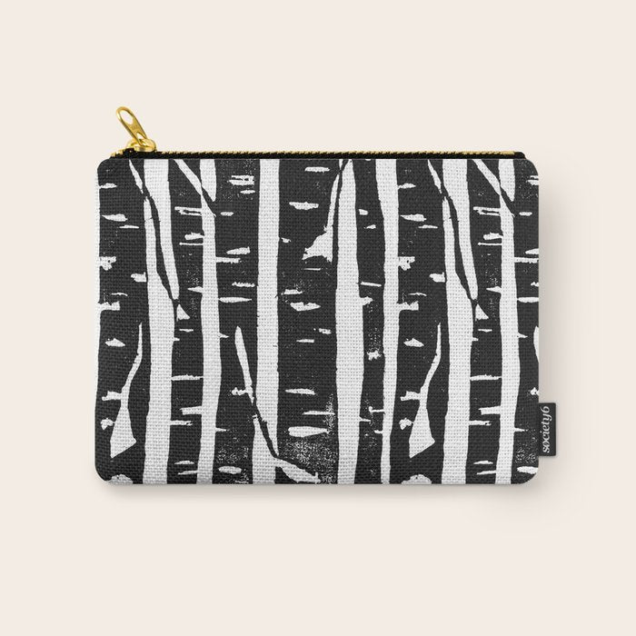 Woodcut Birches Black Carry All Pouch Gallery Image 1