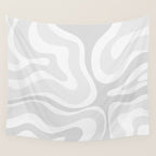 Modern Retro Liquid Swirl Abstract in Pale Grey Wall Tapestry Gallery Image 4