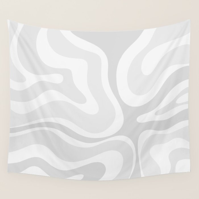 Modern Retro Liquid Swirl Abstract in Pale Grey Wall Tapestry Gallery Image 4