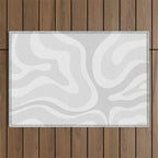 Modern Retro Liquid Swirl Abstract in Pale Grey Outdoor Rug Gallery Image 1