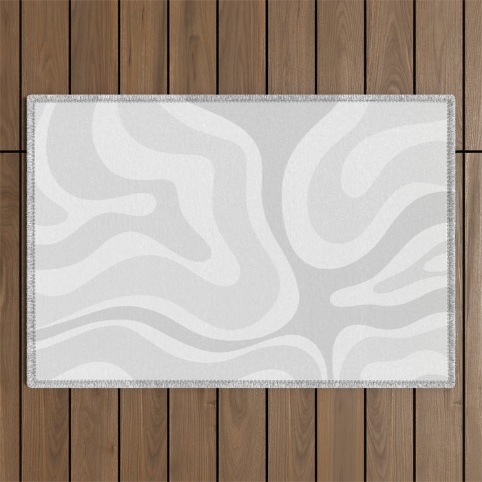 Modern Retro Liquid Swirl Abstract in Pale Grey Outdoor Rug Gallery Image 1