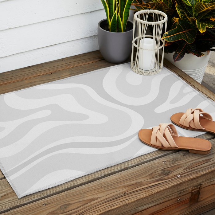 Modern Retro Liquid Swirl Abstract in Pale Grey Outdoor Rug Gallery Image 2