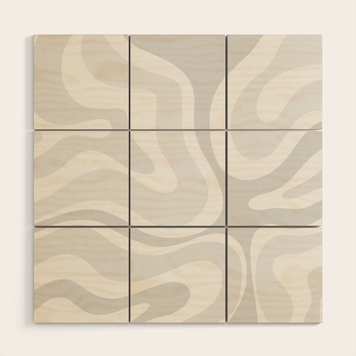 Modern Retro Liquid Swirl Abstract in Pale Grey Wood Wall Art Gallery Image 1
