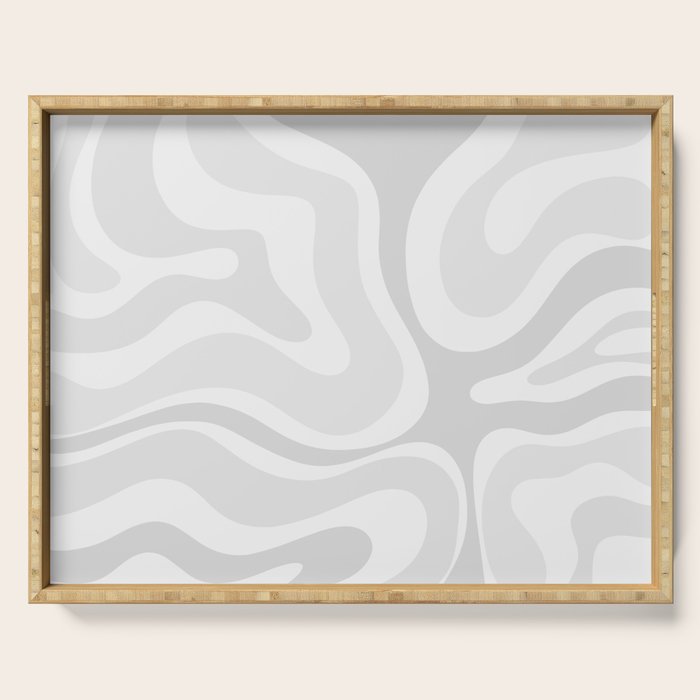 Modern Retro Liquid Swirl Abstract in Pale Grey Serving Tray Gallery Image 1