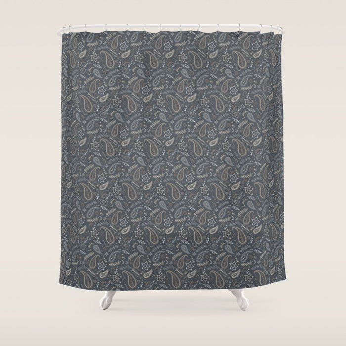 Paisley Line Art - Navy Shower Curtain Gallery Image 1