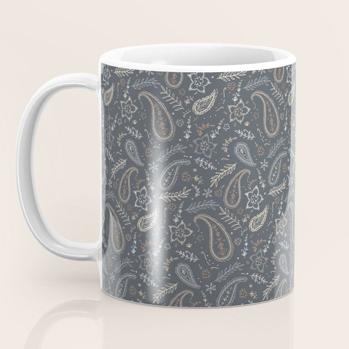 Paisley Line Art - Navy Coffee Mug Gallery Image 3
